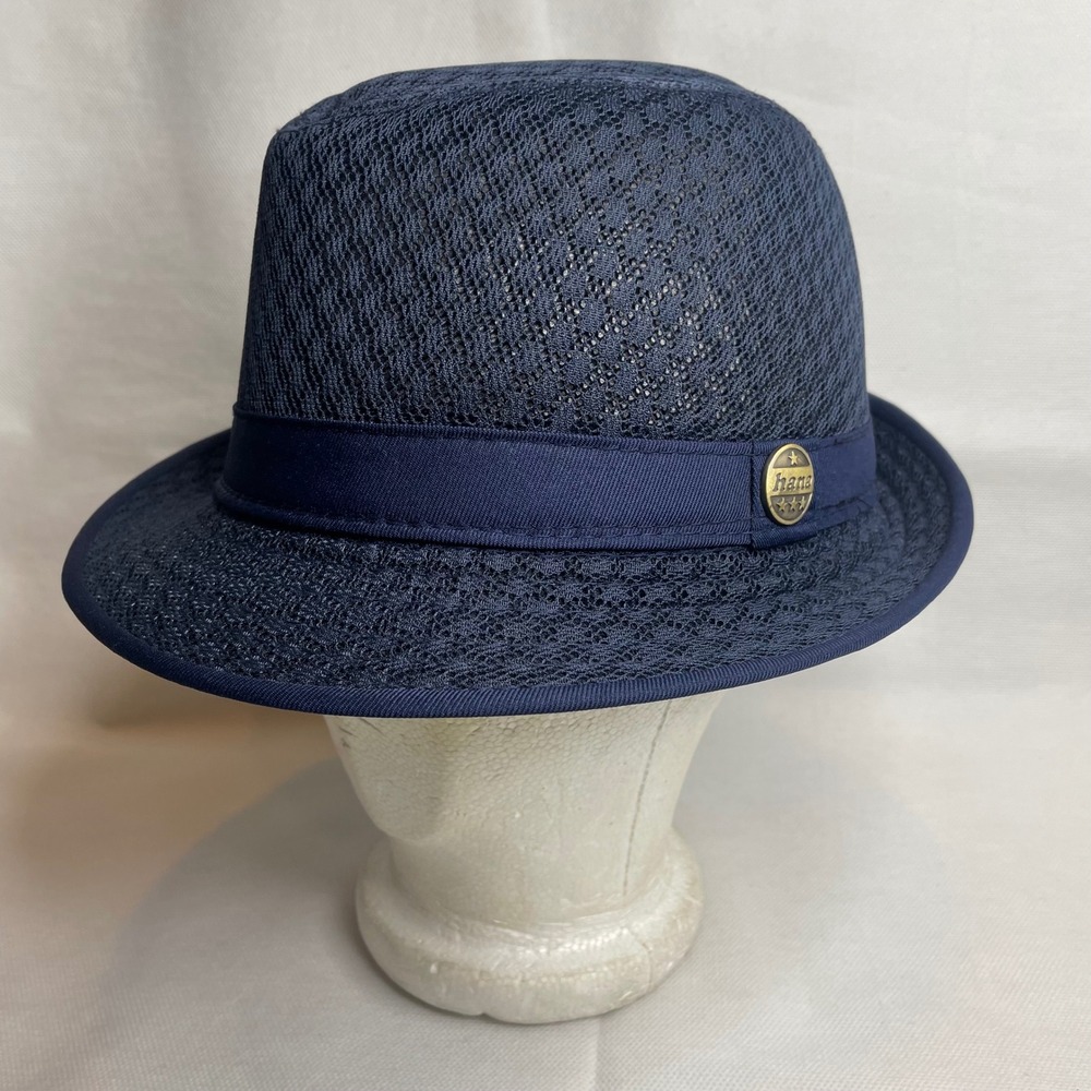 Hana Hat Light Weight Mesh Fedora Size S/M Navy Blue Trilby Cuban Beach Sun Cap